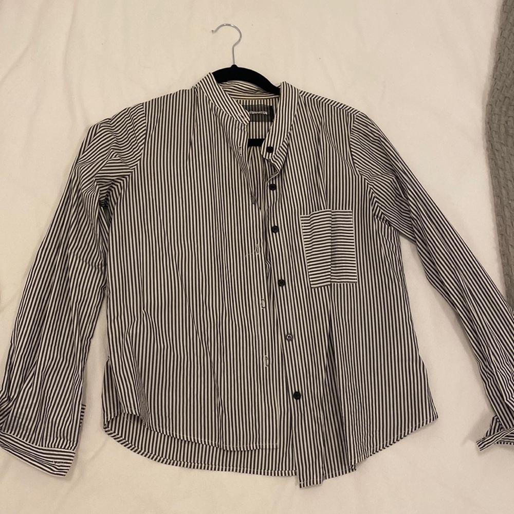 Reformation XS charcoal and white striped button down